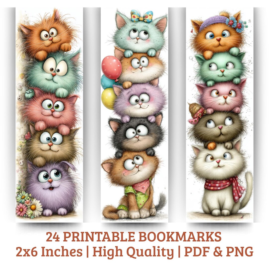 Whimsical Kitten Family Printable Bookmarks – 24 Adorable Designs ...