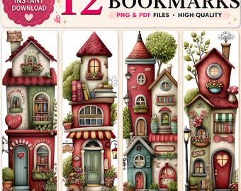 Cozy Bookstore Printable Bookmarks – 12 Cottagecore Bookshop Designs | Instant Download PDF & PNG