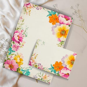 Juego de cartas con diseño de rosas vintage: papelería floral romántica, papel A4 rayado y sin rayar con sobre a juego, papel de carta floral