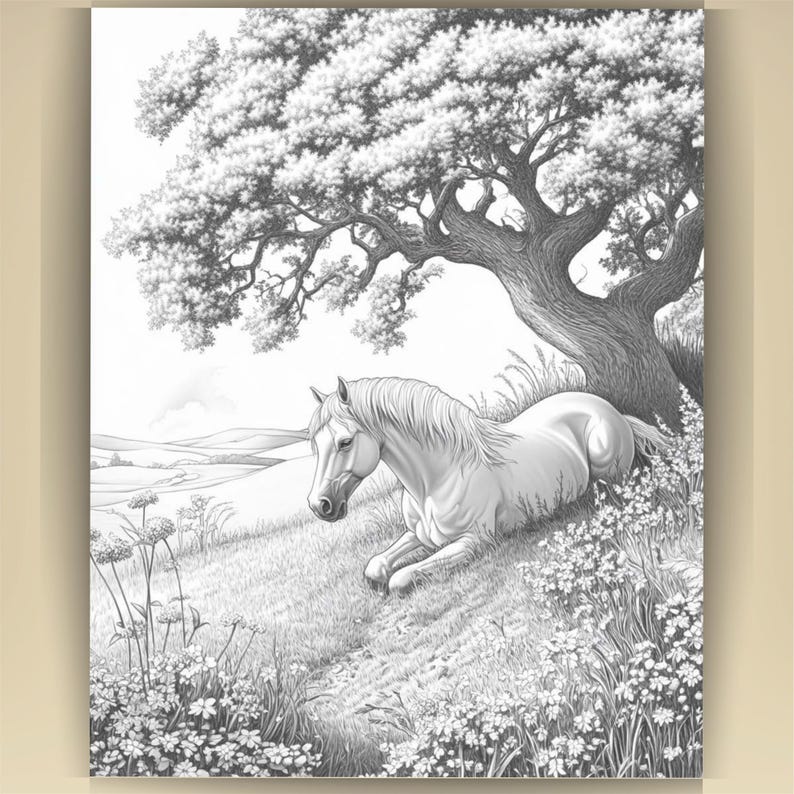 Horse Coloring Book for Adults: Countryside Scenes PDF (73 Pages) (Digital Download image 13
