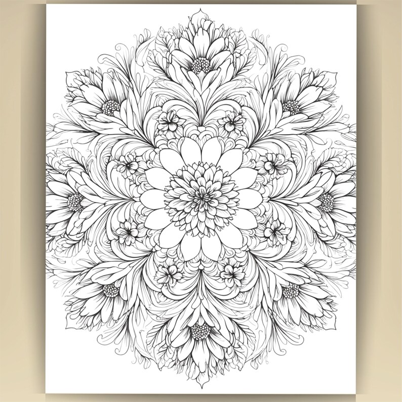Floral Mandala Coloring Pages: Printable Mindfulness Art for Adults - 100 A4 Designs PDF image 4
