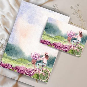 Juego de cartas de bicicleta rústica campestre, papelería imprimible, papel A4 rayado y sin rayar con sobre, kit floral vintage de acuarela