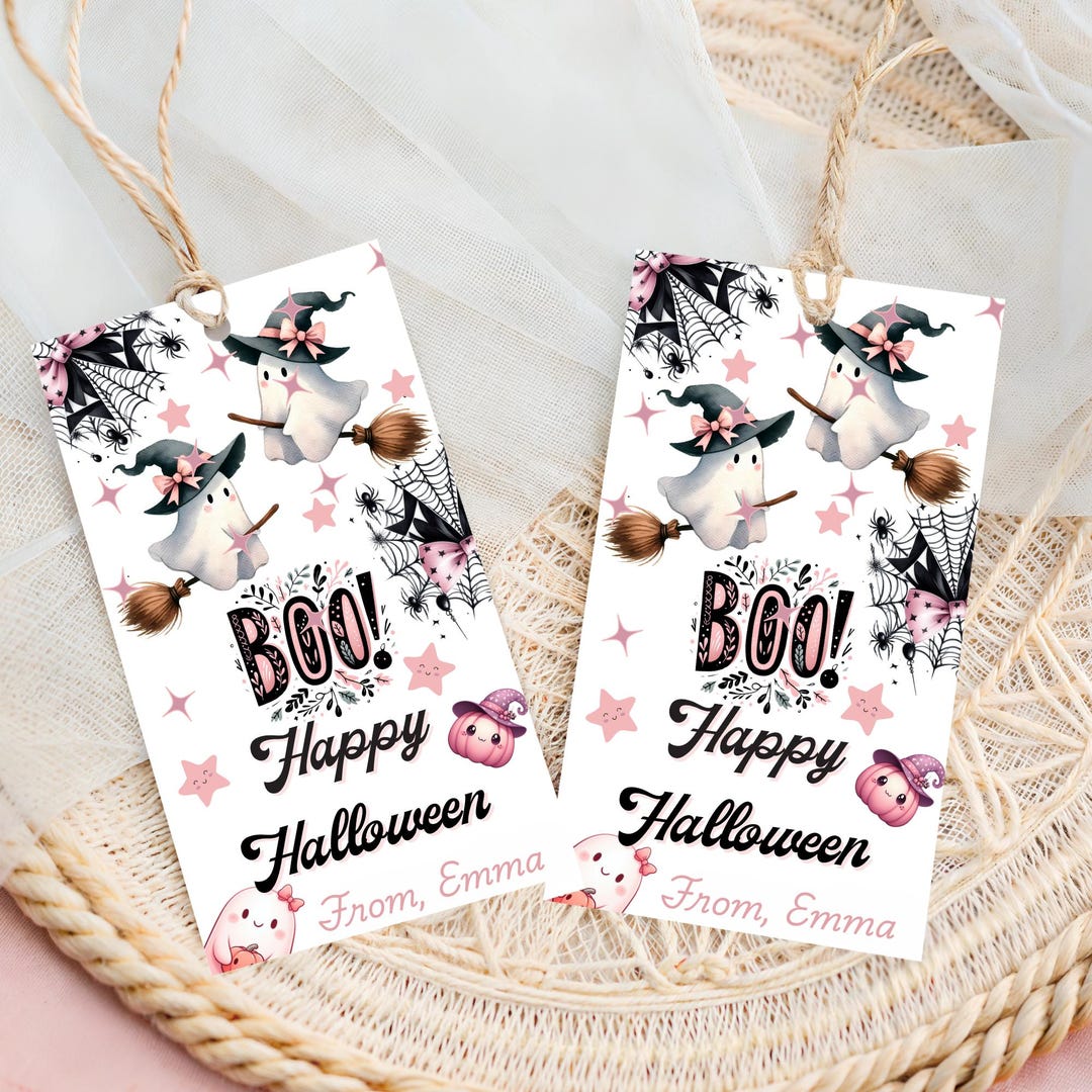 Editable Pink Ghost Halloween Gift Tags: Printable Boo Labels for Kids ...