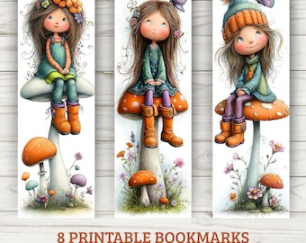 Mushroom Girl Bookmarks Printable | Fairy Cottagecore Set (PDF & PNG)