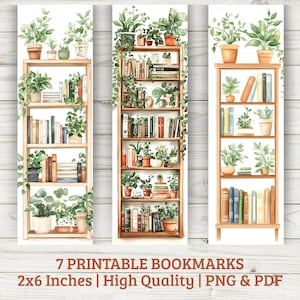 Watercolor Bookcase Bookmarks: 7 Printable Designs for Book Lovers - Digital Download PNG & PDF