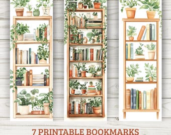 Watercolor Bookcase Bookmarks: 7 Printable Designs for Book Lovers - Digital Download PNG & PDF