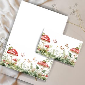 Juego de cartas con temática de bosque, papel A4 rayado y sin rayar + sobre, lindas ranas y hongos, papelería imprimible