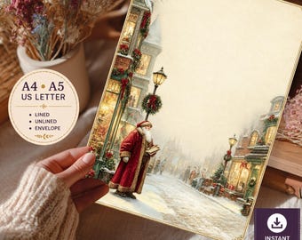 Victorian Santa Christmas Stationery Set: Vintage Holiday Letter Writing (PNG and PDF)