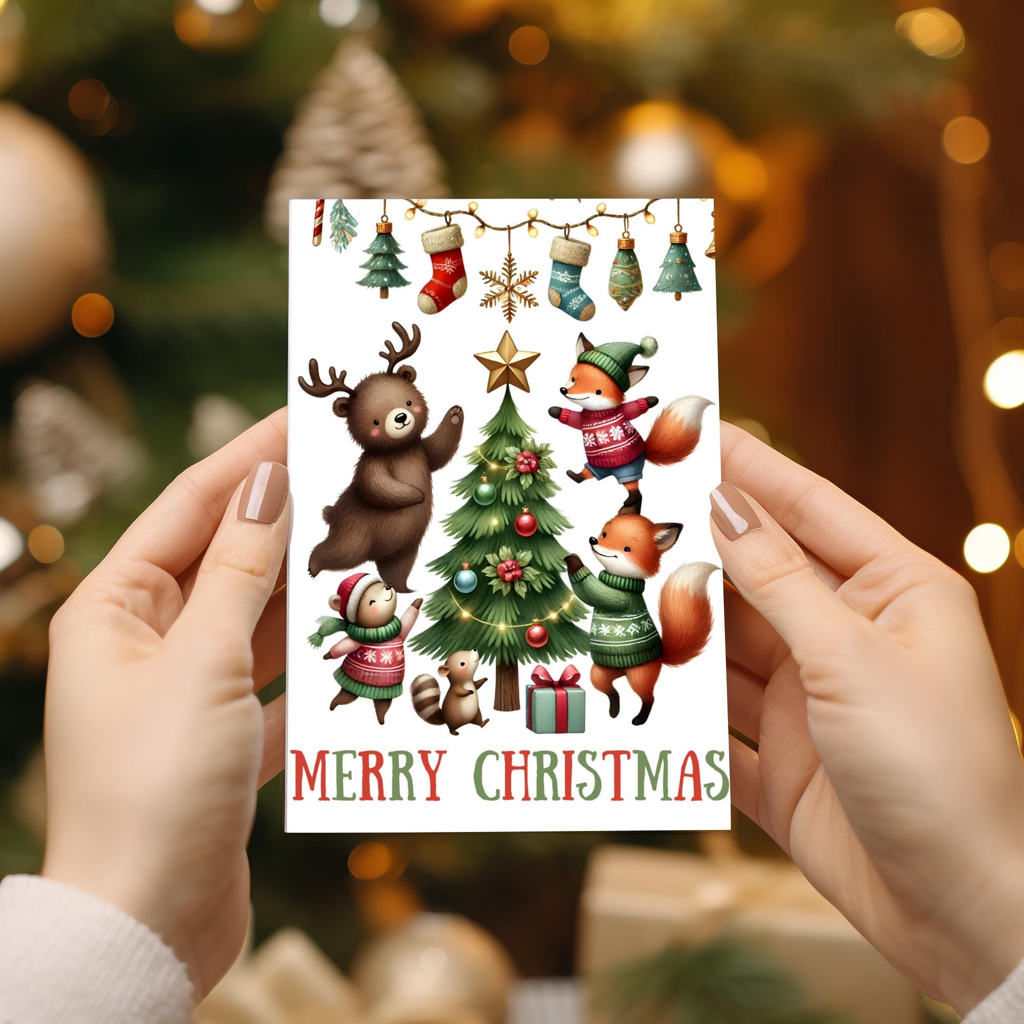 Printable Christmas Cards: Holiday Greeting Card Set (PNG Digital ...