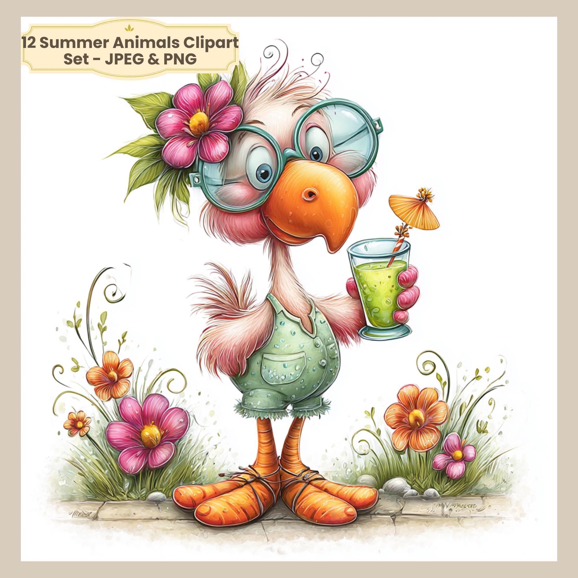 12 Summer Animals Clipart – Watercolor Beach Illustrations (Digital…