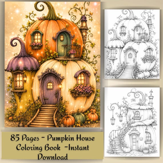 Whimsical Autumn Coloring Book: 85 Cozy Pumpkin House Pages (PDF Printable A4)