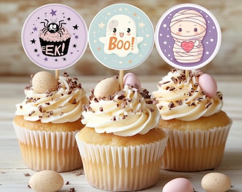 6 druckbare Halloween Cupcake Toppers | Gruselige Runde Anhänger – 5 x 5 cm | Sofortiger digitaler Download PDF