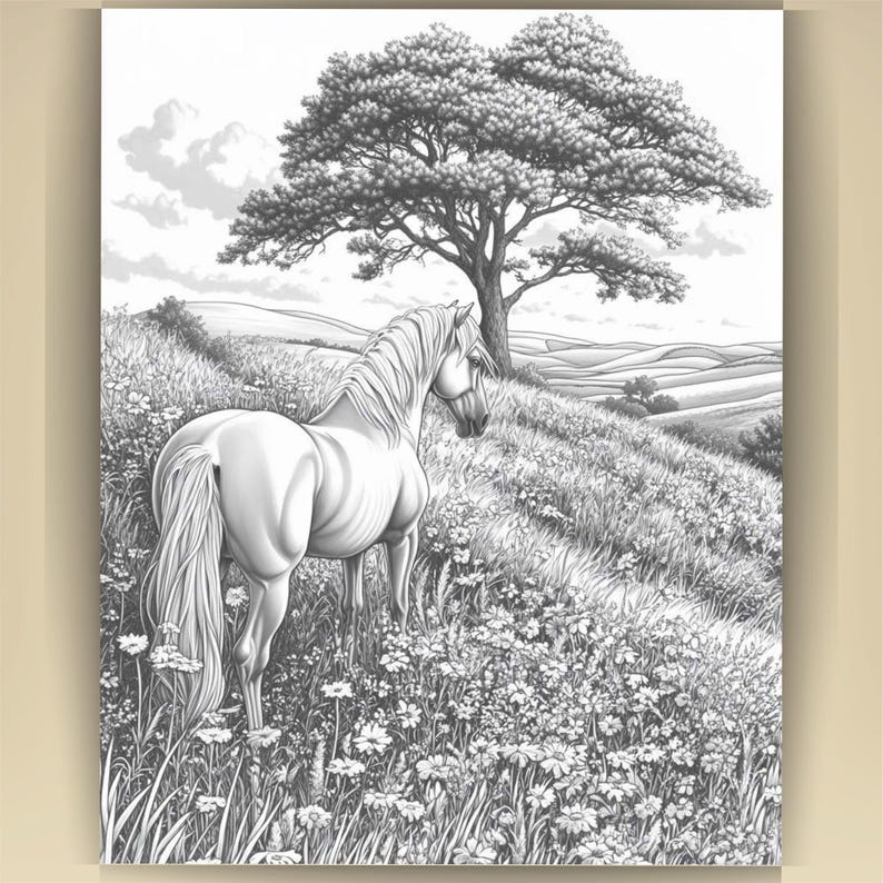 Horse Coloring Book for Adults: Countryside Scenes PDF (73 Pages) (Digital Download image 8