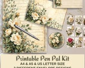 Vintage Rose Printable Letter Set, Pen Pal Kit (PDF)