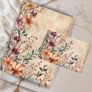 Juego de cartas vintage con diseño floral de acuarela: papel A4 rayado y sin rayar con sobre, papelería rústica con flores silvestres, kit de cartas imprimible