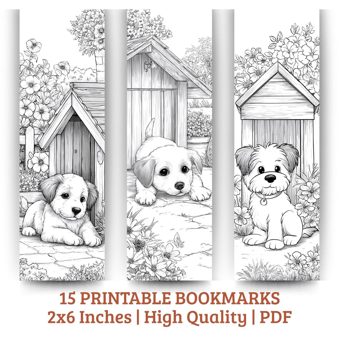 Puppy Coloring Bookmarks | 15 Dog Designs (PDF Download 2x6 Inches - Etsy