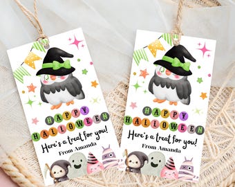 Halloween Gift Tags: Owl & Monster Treat, Printable Canva Template (Digital Download)