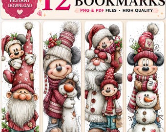 12 Winter Mouse Printable Bookmarks – Cozy Christmas Reading Designs (PNG & PDF Files)