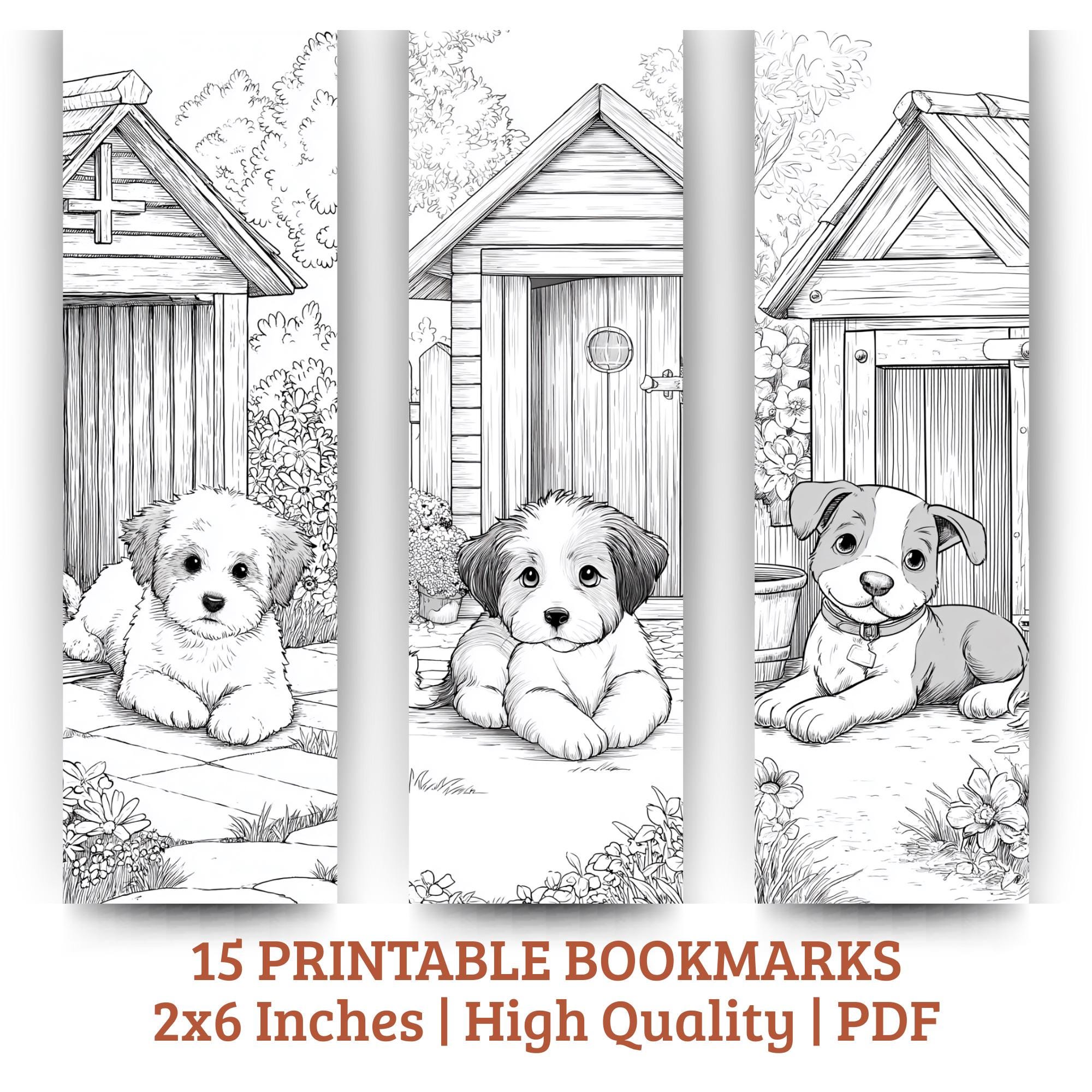 Puppy Coloring Bookmarks | 15 Dog Designs (PDF Download 2x6 Inches - Etsy