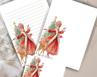 Christmas Princess Stationery Set – Watercolor Holiday Letter Writing (Digital Download)