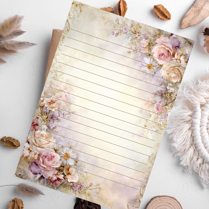 Vintage Floral Letter Writing Set Printable A4 | Lined & Unlined ...