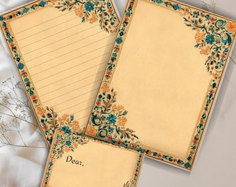 Vintage Blumen Briefpapier Set – mediterrane Briefpapier zum Ausdrucken (PDF & PNG Download)
