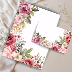 Elegante juego de cartas florales, papelería digital A4 con y sin rayas + sobre, juego de cartas imprimible, jardín romántico