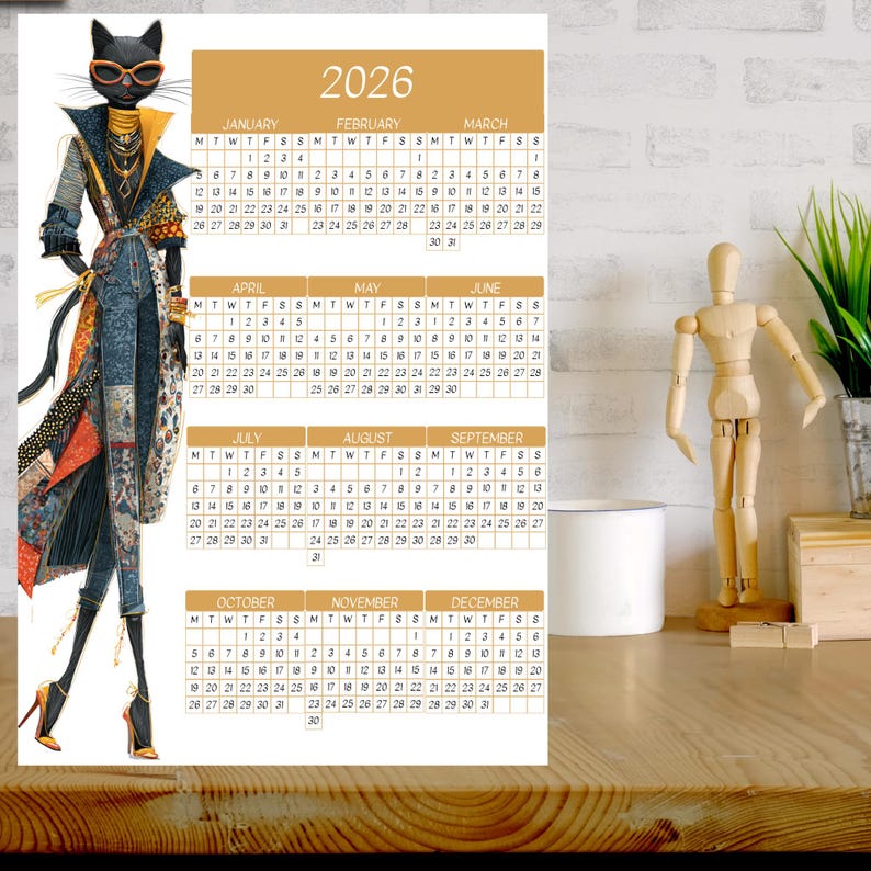 2026 Fashion Cat Calendar – Chic Couture Illustration (digital Download ...