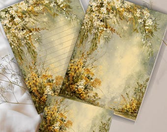 Watercolor Wildflower Stationery Set – Printable Floral Letter Writing (Digital Download)