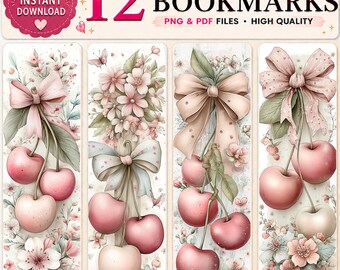 Cherry Blossom Bookmarks | Pink Bows, Pastel Floral (PDF + PNG)
