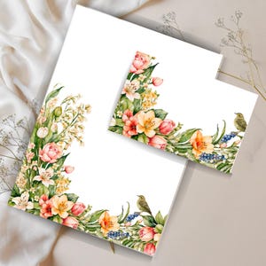 Juego de cartas imprimibles de jardín de peonías vintage, papel rayado A4, papel sin rayar A4, suministros para amigos por correspondencia, papel de escritura floral, kit para amigos por correspondencia