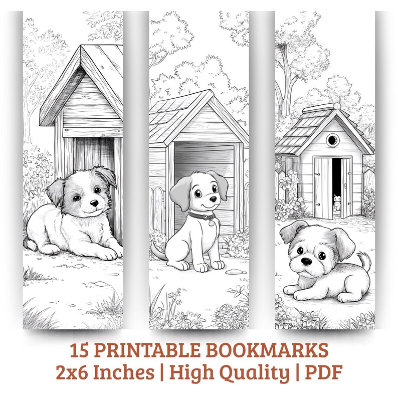 Puppy Coloring Bookmarks | 15 Dog Designs (PDF Download 2x6 Inches - Etsy