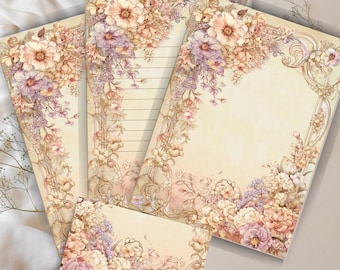 Romantic Floral Stationery Set: Vintage Watercolor Letter Paper (Digital Download)