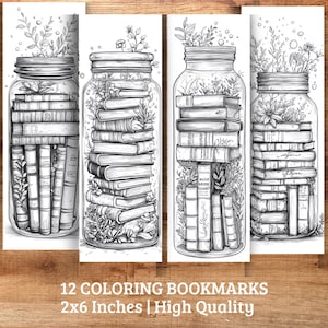 Coloring Bookmarks – Printable Book Jar Set, Adult Digital DIY Gift, Reading Accessory PDF Download
