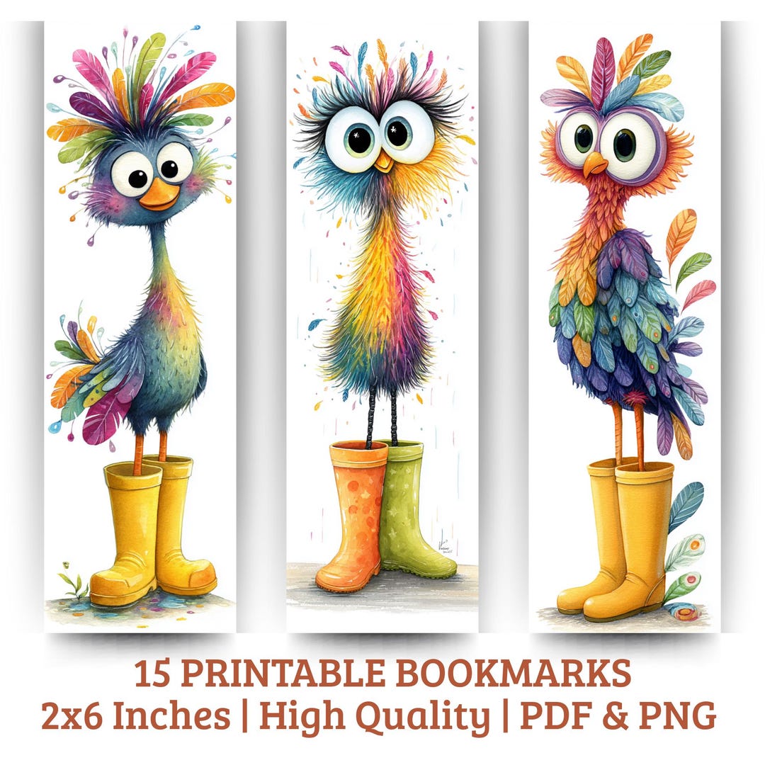 Rainbow Bird Printable Bookmarks Set of 15 | Bright Color Quirky Book ...