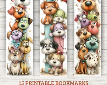 Segnalibri per famiglie di cani - 2 - Arte fantasiosa con tecniche miste, bambini e lettori (PDF + PNG)