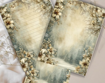 Winter Floral Stationery Set – Snowy Forest Printable (Digital Download)