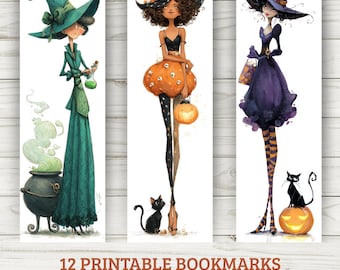 Marcapáginas de bruja de Halloween: Set imprimible espeluznante y adorable (PDF y PNG)