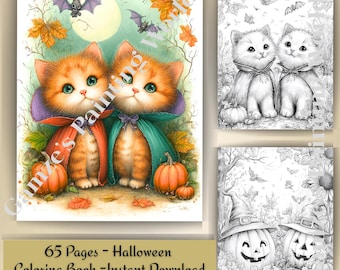 Printable Halloween Coloring Book – 65 Spooky Pages for Adults - Instant PDF