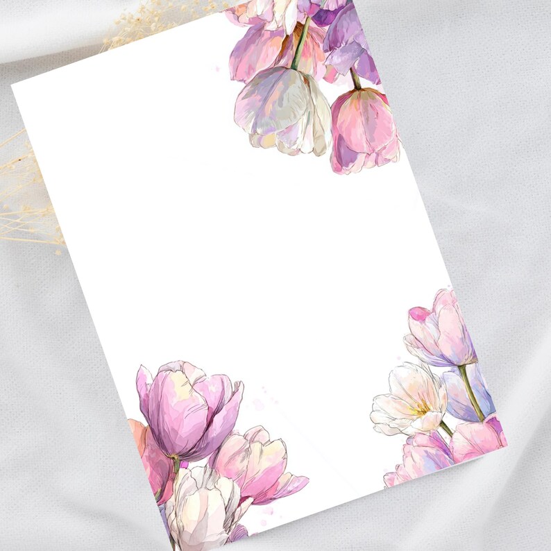 Romantic Tulip Stationery Set – Watercolor Floral Letter Paper (PDF PNG ...