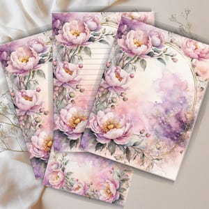 Peony Floral Stationery Set: Watercolor Letter Writing Kit (Digital Download)