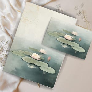 Juego de cartas Water Lily Serenity, elegante papelería inspirada en la naturaleza + sobre a juego, hojas de notas con o sin raya.