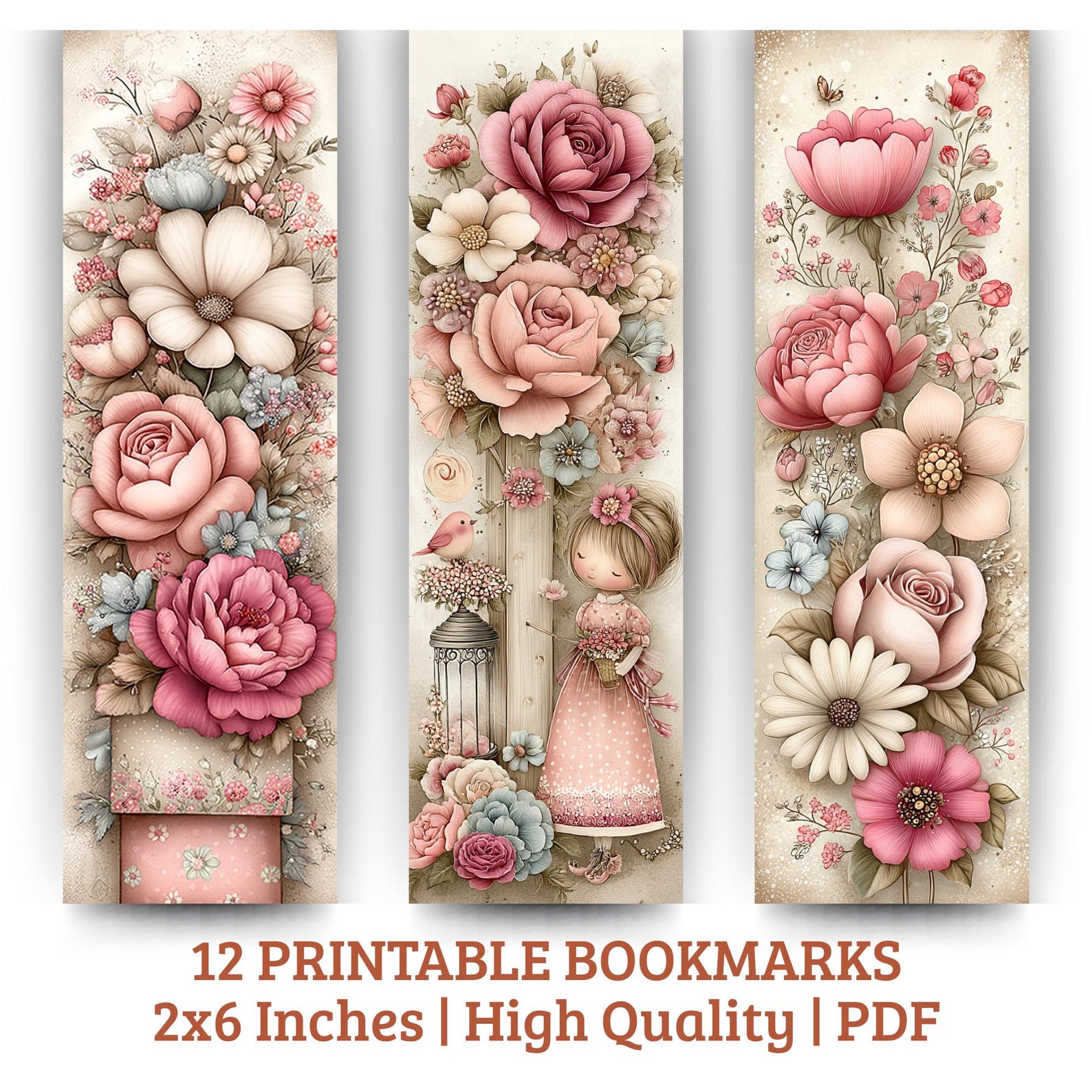 Cottagecore Floral Printable Bookmarks – 12 Romantic Vintage Designs ...