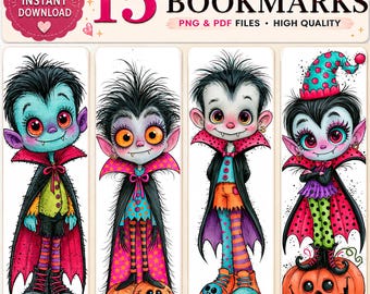 15 Vampire Bookmarks – Quirky Halloween Kids (Digital Download)