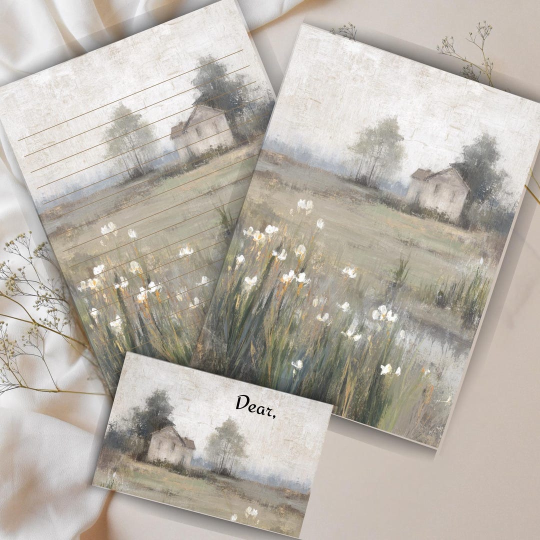 Cottagecore Landscape Letter Set Printable A4 PDF PNG – Vintage Meadow ...