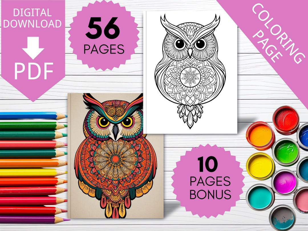Owl Mandala Coloring Pages Relaxing Mandala Art for Adults, 56 Pages ...