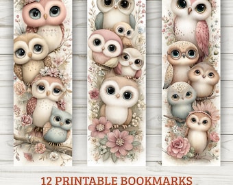 Marcapáginas de búho floral / Diseños pastel extravagantes (PDF y PNG)