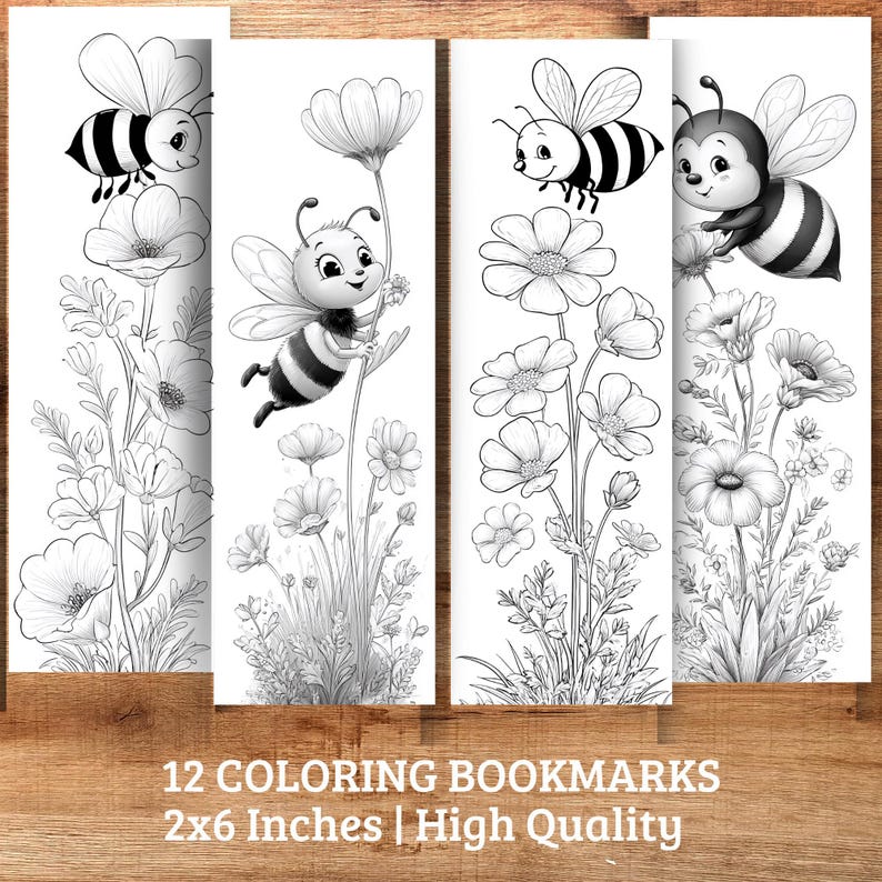 Bee Coloring Bookmarks for Kids | Printable Flower Bookmarks (PDF) - Etsy