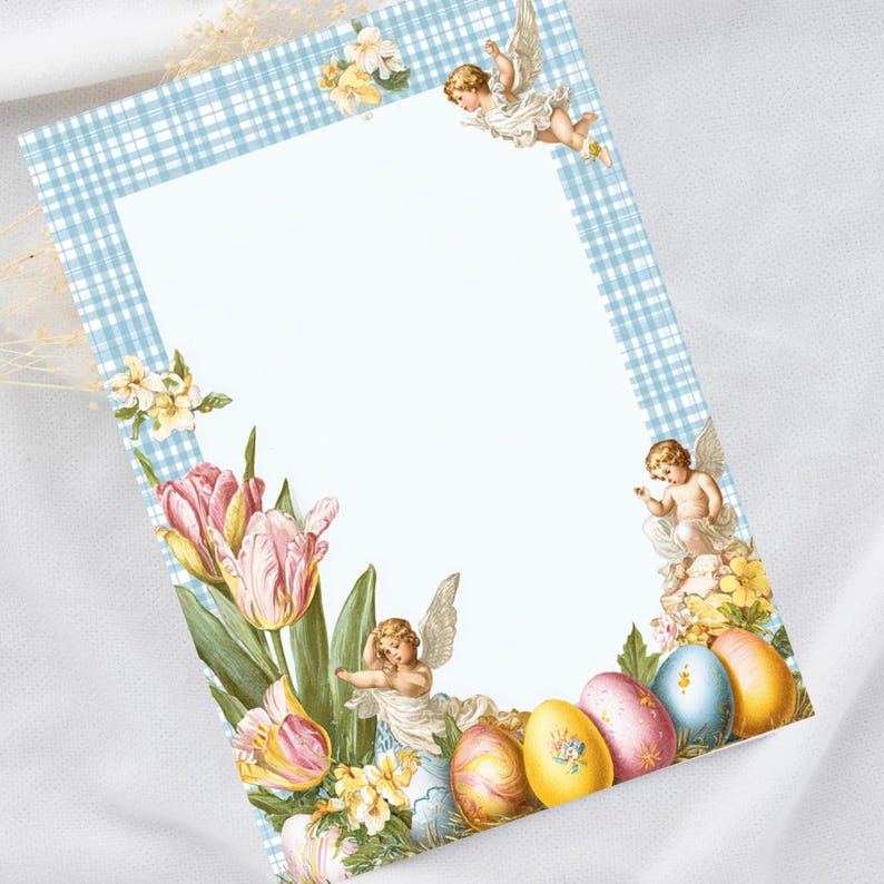 Easter Notepad Vintage Easter Stationery Set, Cherub Angel Letter Paper (A4 PDF PNG ...