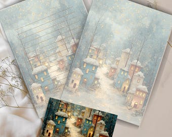 Winter Wonderland Stationery Set: Glitter Trees, Cozy Houses (Digital Download)